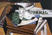 Fruit dish book and newspaper Juan Gris